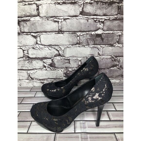 Tory Burch Black Leather Floral Fabric Platform Stiletto High Heels Women Sz 8M - Picture 11 of 16